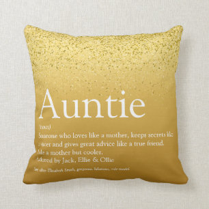 Best Aunt, Auntie Definition Gold Glitter Girly Throw Pillow