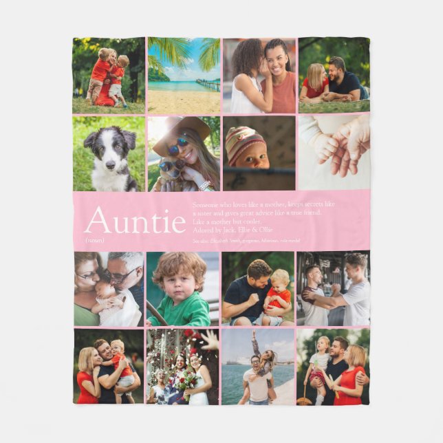 Best Aunt Auntie Ever Definition 16 Photo Pink Fleece Blanket (Front)