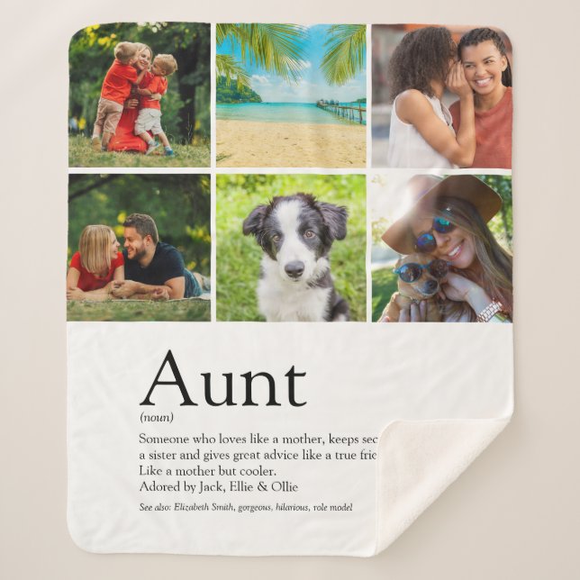 Best Aunt, Auntie Ever Modern 6 Photo Collage Sherpa Blanket (Front)
