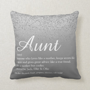 Best Aunt Definition Silver Glitter Throw Pillow