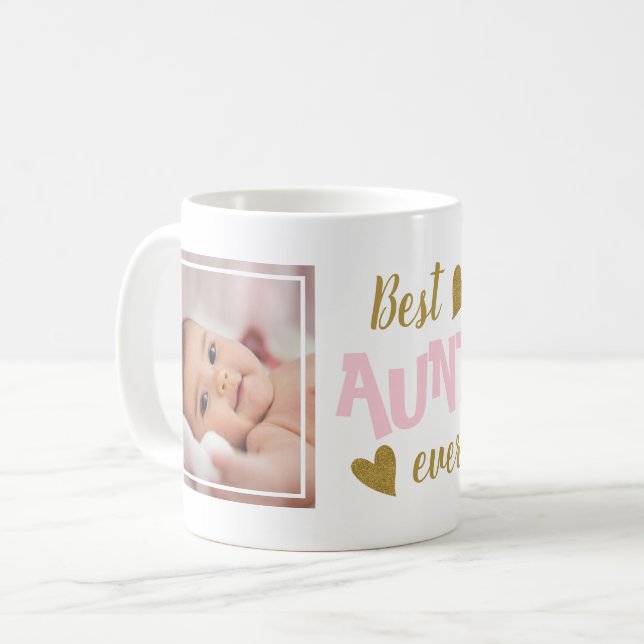 Best Aunt Ever 2 Photo Pink And Gold Coffee Mug (Front Left)