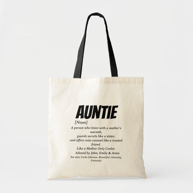 Best Aunt Ever, Auntie Definition custom name Tote Bag (Front)