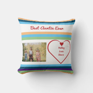 Best Aunt Ever BAE Photo Hearts Names Colour Bands Throw Pillow