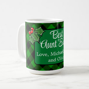 Best Aunt Ever classic green Plaid Holly berries Coffee Mug