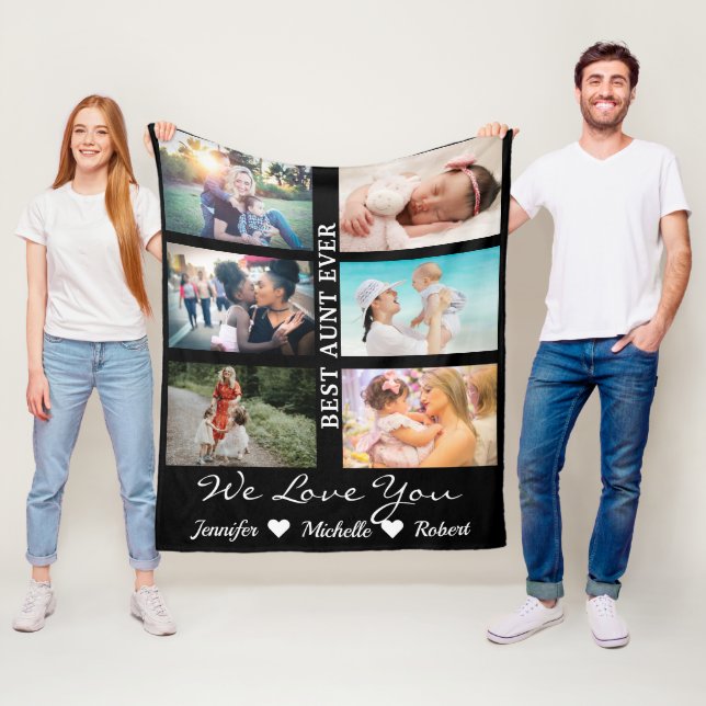 Best Aunt Ever Custom 6 Photo collage niece nephew Fleece Blanket (In Situ)