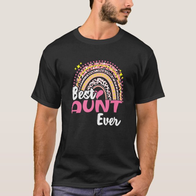 Best Aunt Ever Funny Pink Leopard Rainbow Mothers T-Shirt (Front)