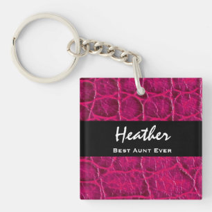 Best AUNT Ever Hot Pink Alligator Print Gift Idea Keychain