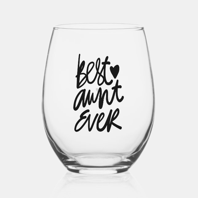 Best Aunt Ever Modern Calligraphy Personalized Stemless Wine Glass (Front)