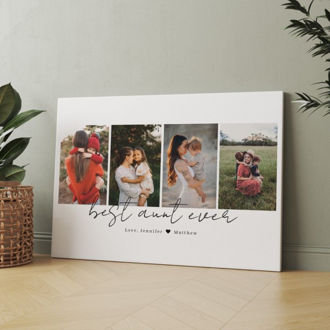 Best Aunt Ever Modern Script 4 Photos Collage Gift Canvas Print (Creator Uploaded)