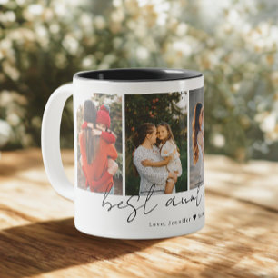 Best Aunt Ever Modern Script 4 Photos Collage Gift Two-Tone Coffee Mug