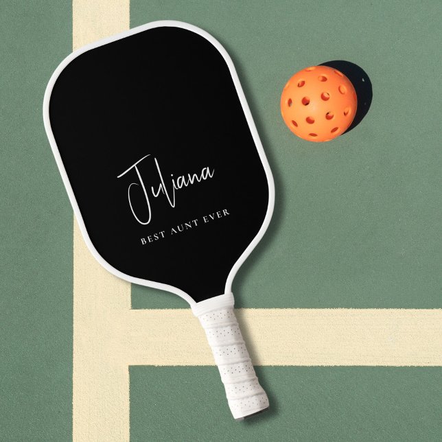 Best Aunt Ever Monogram Script Black Pickleball Paddle (Creator Uploaded)