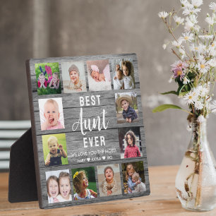 Best Aunt Ever Rustic Grey Wood  12 Photo Collage  Plaque