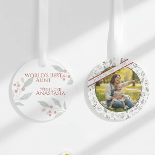 Best Aunt Ever Winter Pine Berry Ribbon Ornament