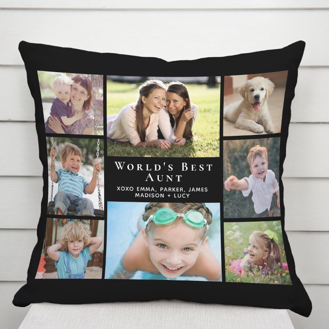Best Aunt Photo Collage Black Throw Pillow (Creator Uploaded)
