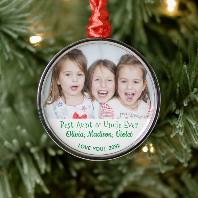 Best Aunt Uncle Ever Personalize Photo Christmas Metal Ornament (Tree)