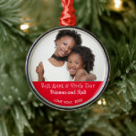 Best Aunt Uncle Ever Personalized Photo Christmas Metal Ornament<br><div class="desc">Best Aunt and Uncle Ever Personalized Photo Christmas Ornament. Best Auntie & Uncle Christmas ornament gifts for them. Perfect diy create your own stocking stuffers for her and him. This customized keepsake captures the love between aunts and uncles and nieces and nephews. Modern childlike hand lettering script calligraphy typography noting...</div>