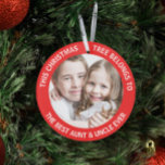 Best Aunt Uncle Photo Red Christmas Tree Ornament<br><div class="desc">Give the best aunt and uncle ever a fun gift this holiday season with this custom photo red Christmas tree ornament with white text stating "This Christmas Tree belongs to the Best Aunt & Uncle Ever." Easily personalize with a favorite family photograph. You can personalize "Best Aunt & Uncle Ever"...</div>