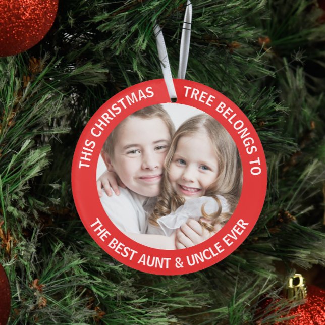 Best Aunt Uncle Photo Red Christmas Tree Ornament (Creator Uploaded)