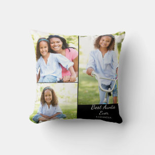 Best Auntie 3 Photo Collage Name Throw Pillow