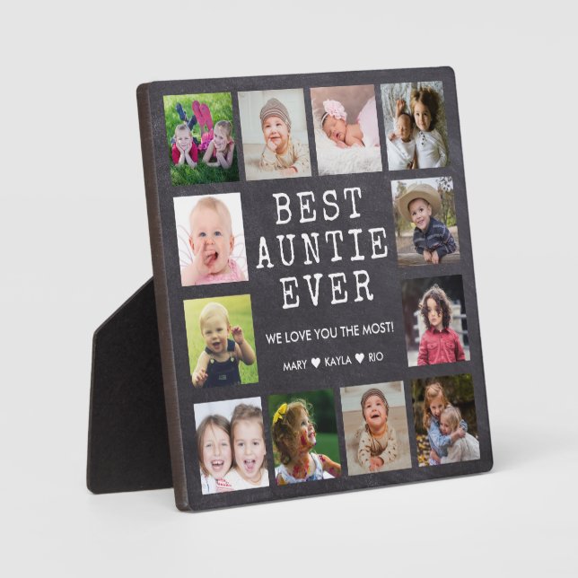 Best Auntie Ever 12 Photo Collage Chalkboard  Plaque (Front)