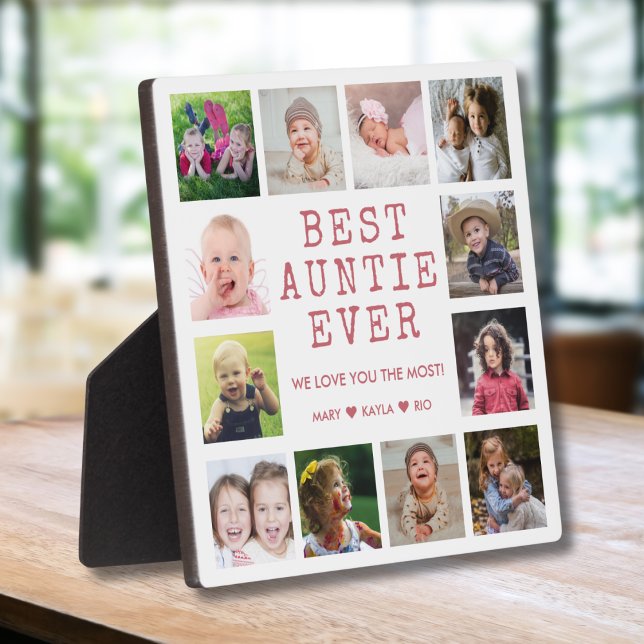 Best Auntie Ever 12 Photo Collage Pink And White Plaque (Creator Uploaded)