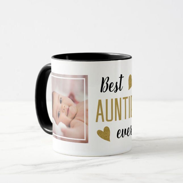 Best Auntie Ever 2 Photo Black And Gold Keepsake   Mug (Front Left)