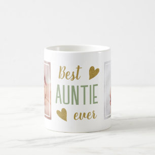 Best Auntie Ever 2 Photo Sage Green And Gold  Coffee Mug