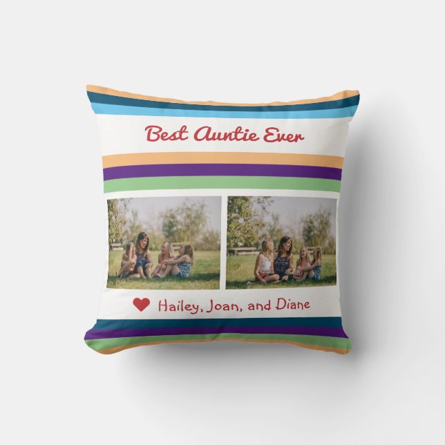 Best Auntie Ever Love 2 Photos Names Colour Bands Throw Pillow (Front)