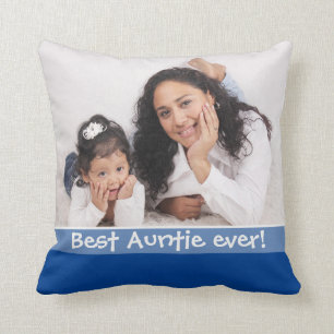 Best Auntie Ever Love You Most 2 Photo Blue Throw Pillow
