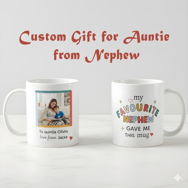 Best Auntie Ever Photo & Name Custom Nephew Gift Coffee Mug (Creator Uploaded)