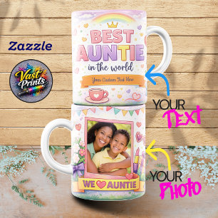 Best Auntie Rainbow Crown Custom Photo Collage Mug