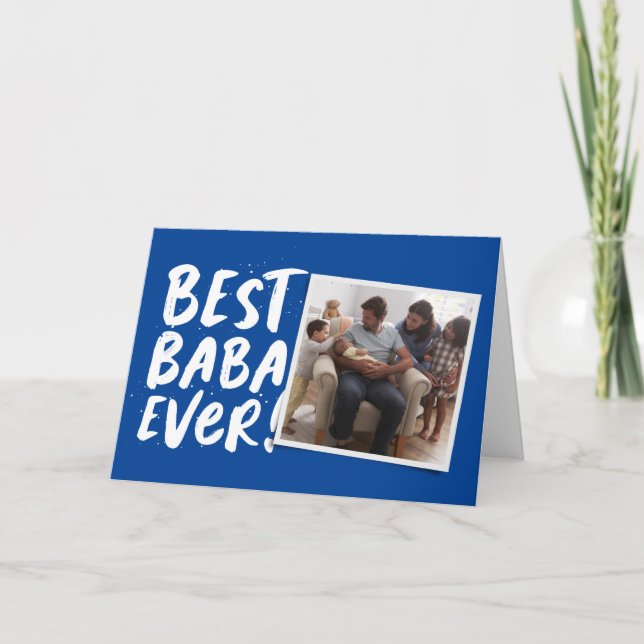 Best baba ever modern photo blue Father's Day Card (Front)