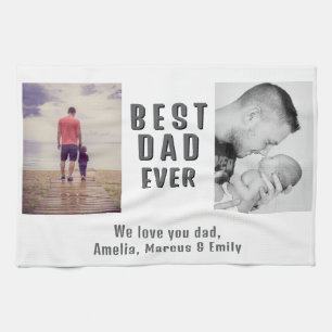 Best Bad Ever Father`s Day 2 Photo Collage Kitchen Towel