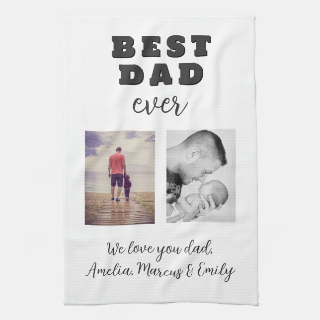 Best Bad Ever Father`s Day 2 Photo Collage Kitchen Towel (Vertical)
