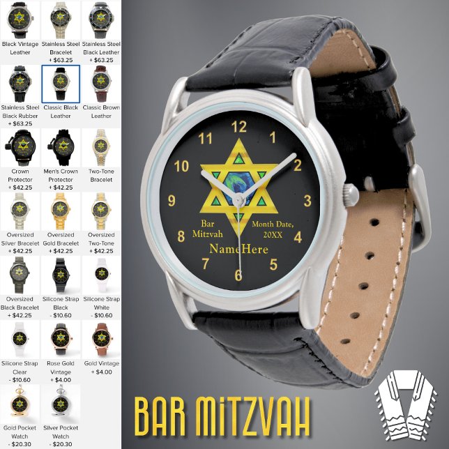 Best, Bar Mitzvah Gift Ideas, Personalized Watch (Personalized Bar Mitzvah Gifts. Bar Mitzvah Watch. Bar Mitzvah Presents. Star of David Gift Ideas.)