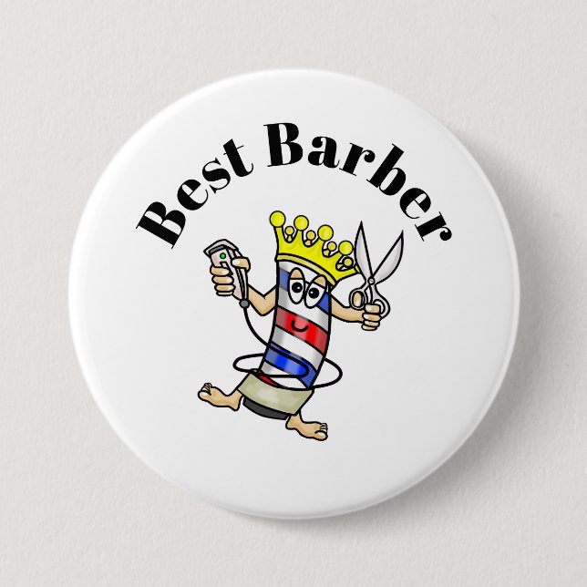 Best Barber Button - Barber Pole Character (Front)