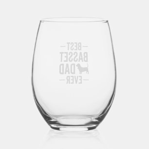 Best Basset Dad Ever Vintage Engraving Dog Shirt D Stemless Wine Glass