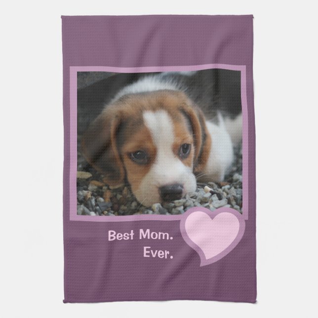 Best Beagle Mom Ever Pink Text Pet Dog Photo  Kitchen Towel (Vertical)