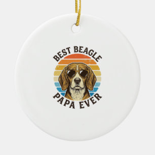 Best Beagle Papa Ever Vintage Dog Dad Shirt Design Ceramic Ornament