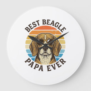 Best Beagle Papa Ever Vintage Dog Dad Shirt Design Large Clock