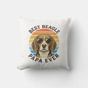 Best Beagle Papa Ever Vintage Dog Dad Shirt Design Throw Pillow