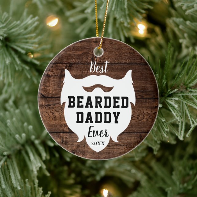 Best Bearded Daddy Ever Personalized Farmhouse Ceramic Ornament (Tree)