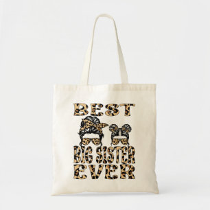 Best Big Sister Ever Leopard Plaid Mother's Day Tote Bag