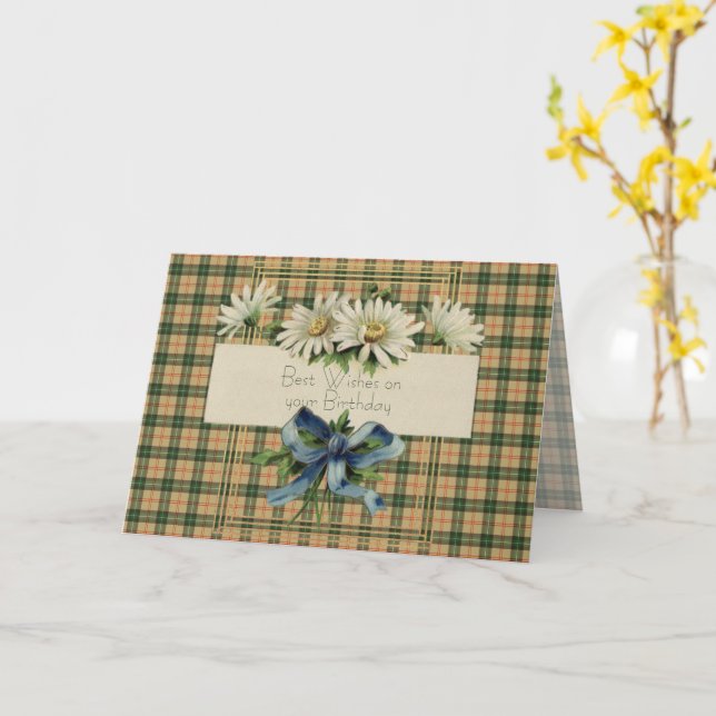 Best Birthday Wishes Saskatchewan Province Tartan Card (Yellow Flower)