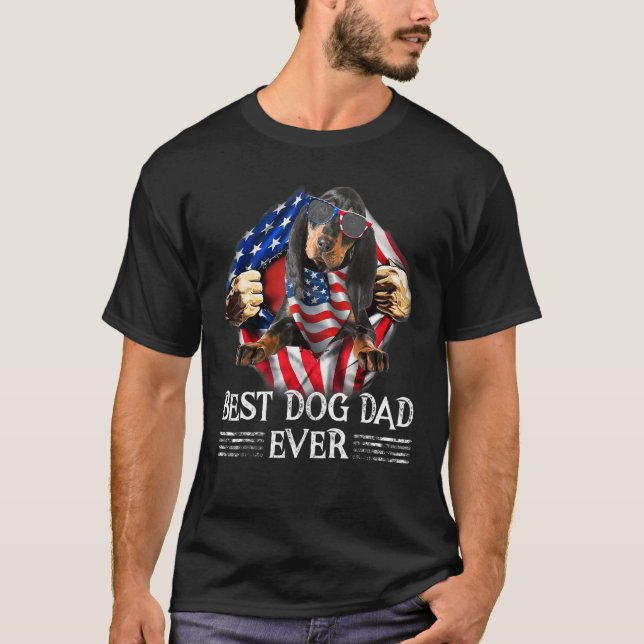 Best Black And Tan Coonhound Dad Ever American Fla T-Shirt (Front)