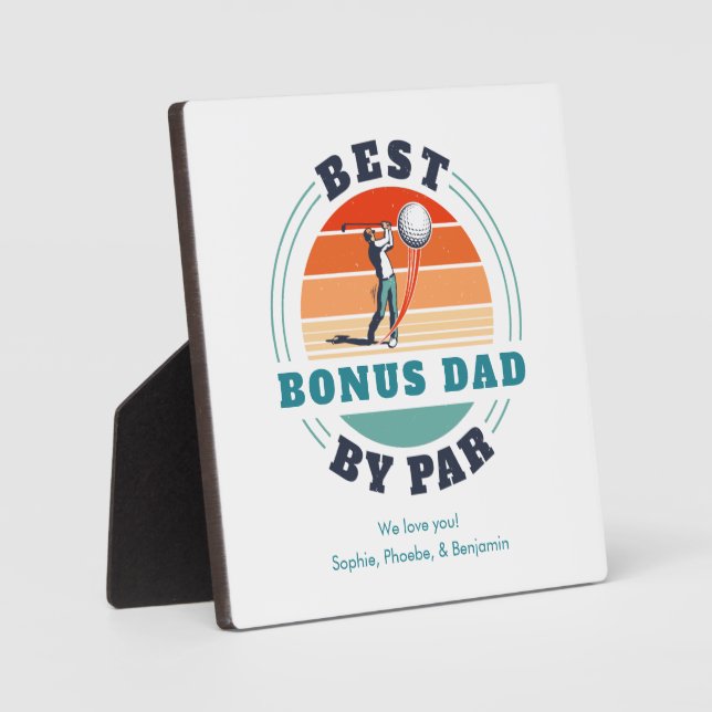 Best Bonus Dad By Par Retro Stepdad Custom Plaque (Front)