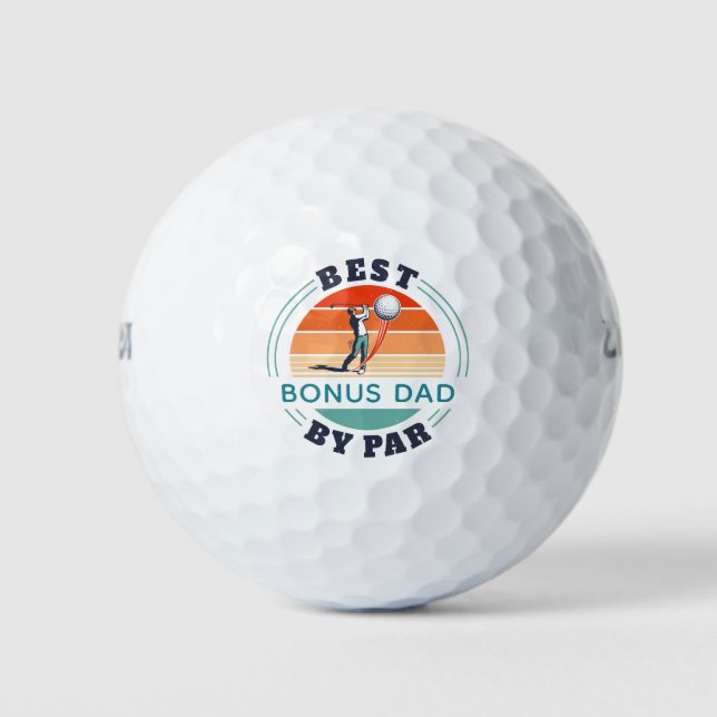 Best Bonus Dad By Par Retro Stepdad Fathers Day Golf Balls (Front)
