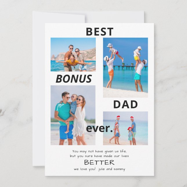 Best Bonus Dad Ever Stepdad 4 Photo Father's Day   Holiday Card (Front)