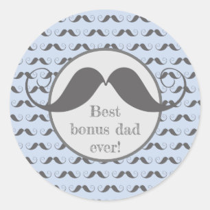 Best bonus dad! Fun Moustache Pattern Father's Day Classic Round Sticker