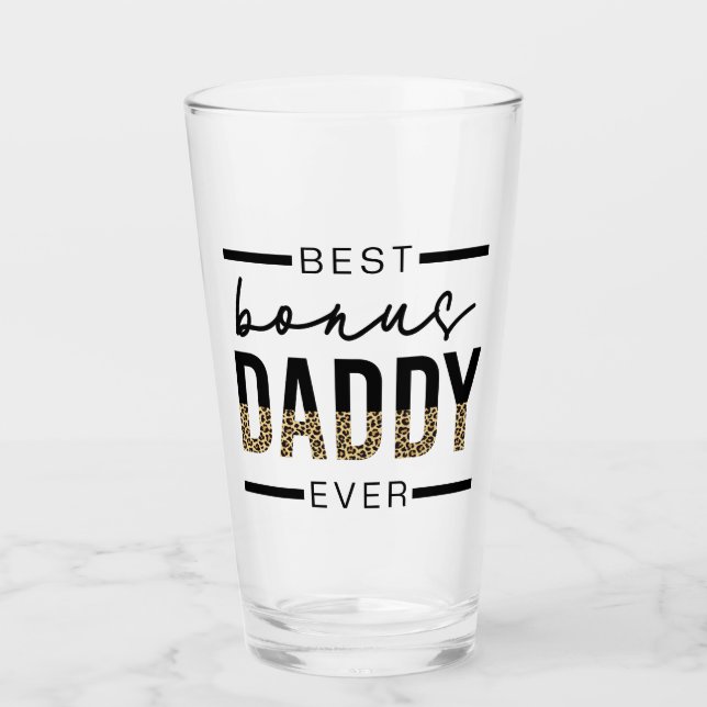 Best Bonus Daddy Ever Leopard Typography Glass (Front)